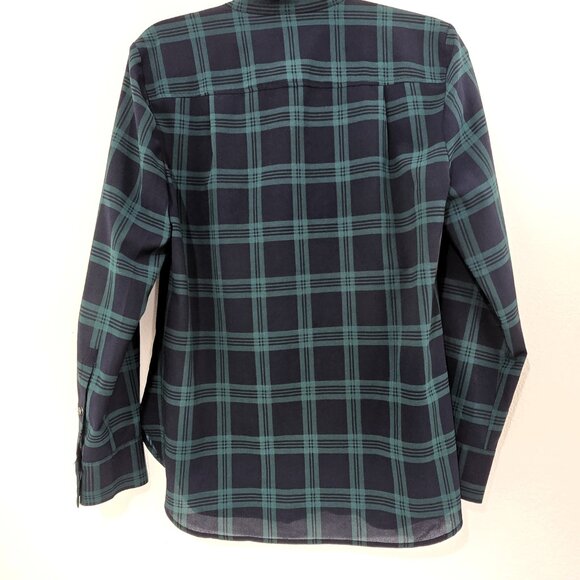 J.Crew Factory Women’s Navy Green Plaid Pleated Front Button Down Shirt Size S - Picture 6 of 9